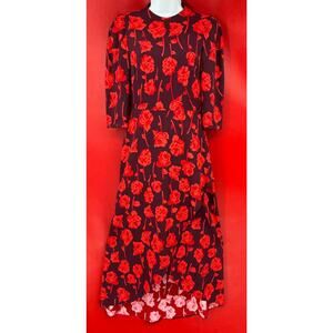 Lela Rose Crepe Cocktail A-Line Silhouette Aubergine Rosette Midi Dress 0 NWT